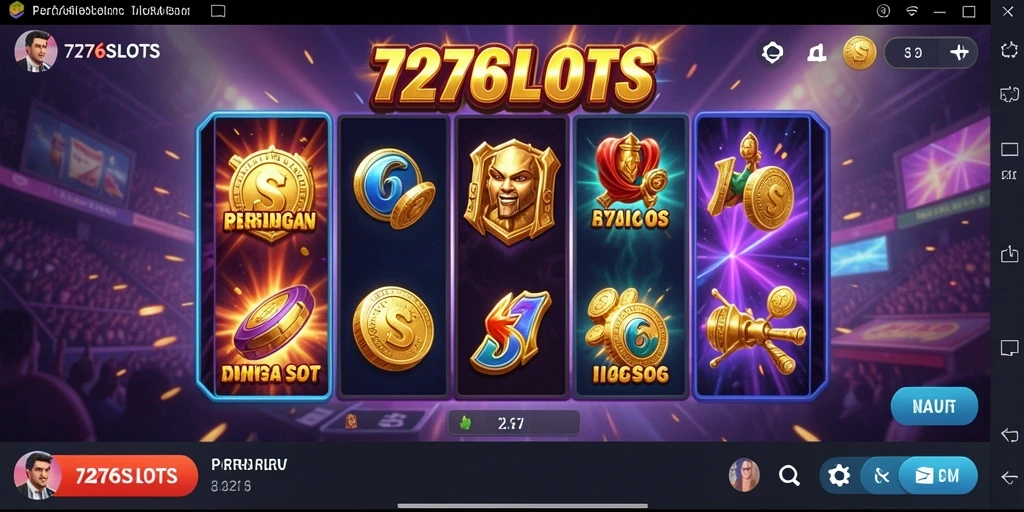 Screenshot utama 7276SLOTS menampilkan pertarungan seru karakter di arena.