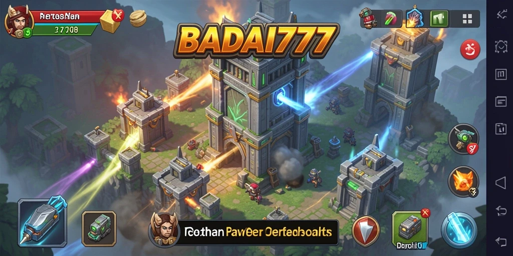 Gameplay seru BADAI777 dengan pertahanan menara yang strategis.