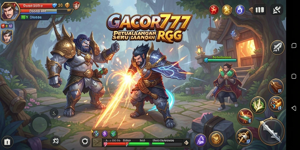 Tangkapan layar utama GACOR777 menampilkan karakter dalam aksi petualangan RPG.