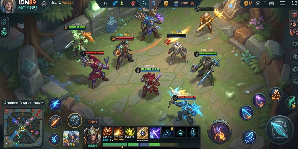 Tampilan screenshot IDN89 menampilkan pertarungan intens dalam arena MOBA.