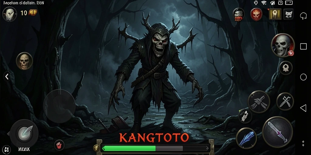 Screenshot gameplay KANGTOTO yang menampilkan suasana mencekam dan penuh ketegangan.