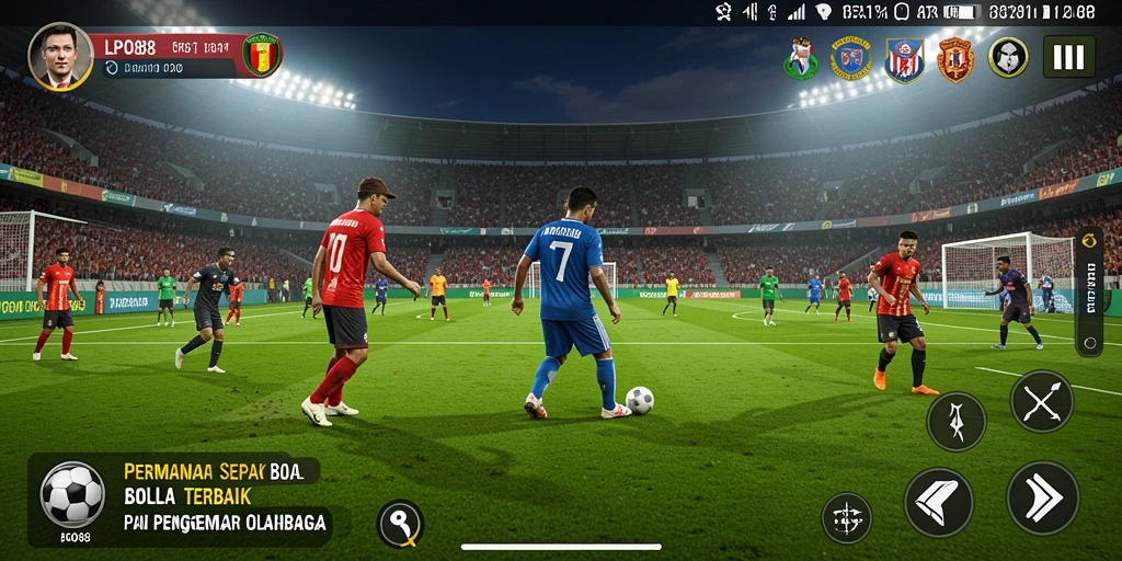 Screenshot tampilan gameplay LPO88 dengan aksi sepak bola yang mendebarkan.