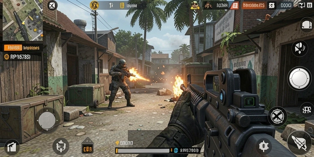 Tangkapan layar RP6789 menampilkan aksi pertempuran yang mendebarkan dalam permainan FPS.