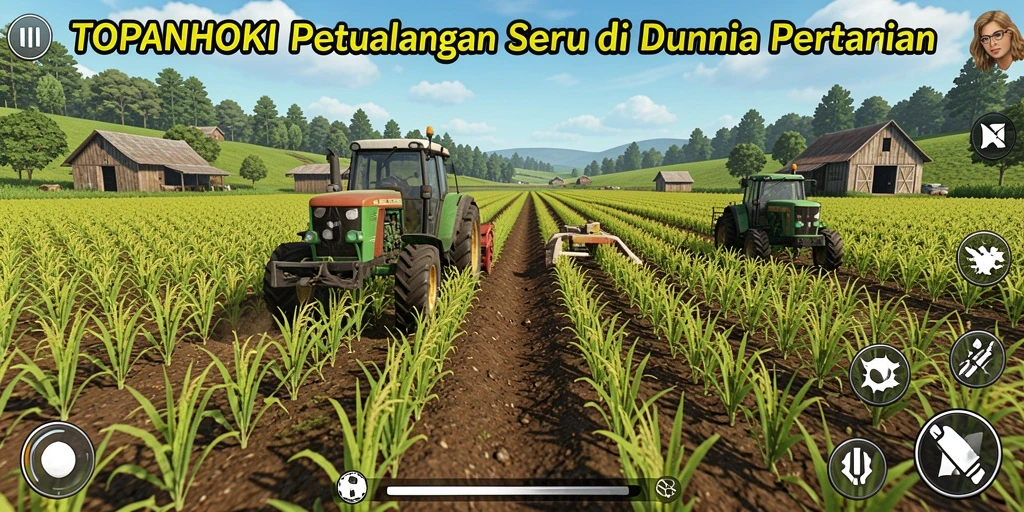 Screenshot gameplay TOPANHOKI menunjukkan aktivitas seru di lahan pertanian.