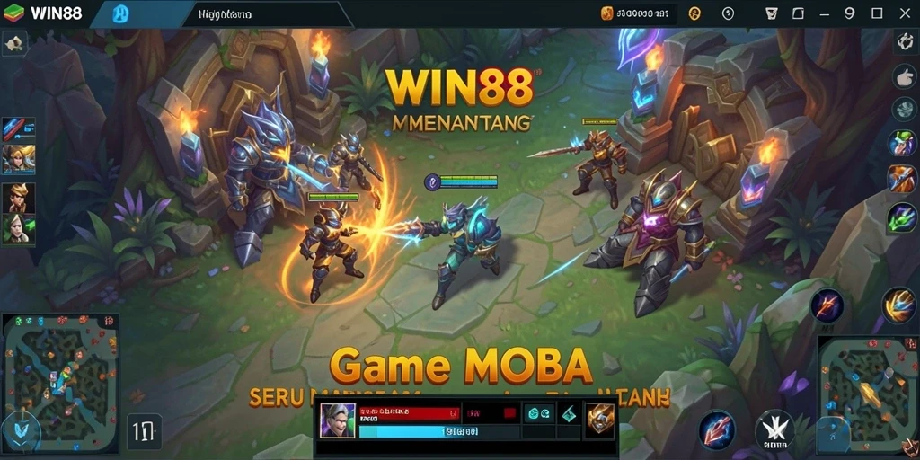 Screenshot gameplay WIN88 menampilkan aksi seru dalam pertempuran MOBA.